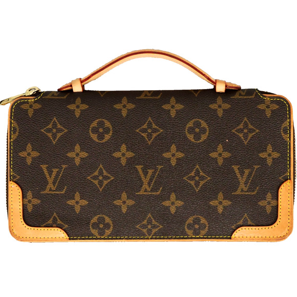 Louis Vuitton Wallet Clutch Womens Brown Pebbled Leather Daily Organizer Handle - Picture 1 of 12